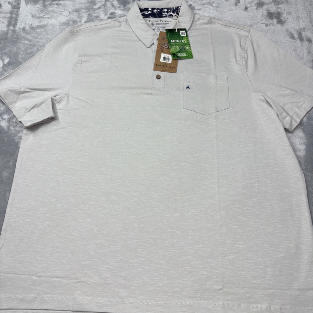 NWT‎ Tailor Vintage Mens XL Quiet Grey Polo S/S Button AIROTec Pocket BB